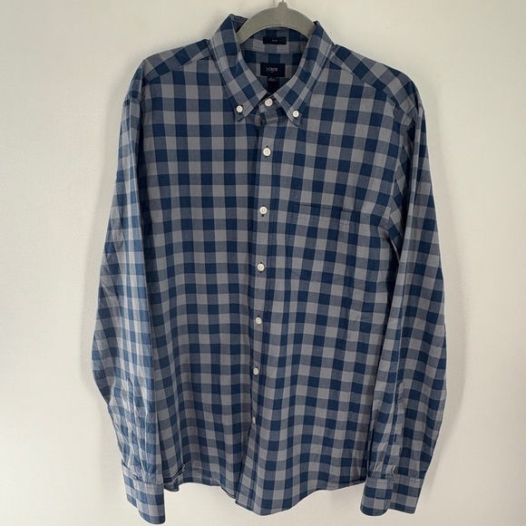 J. Crew Blue Checkered Men's button-down shirt - Picture 2 of 9